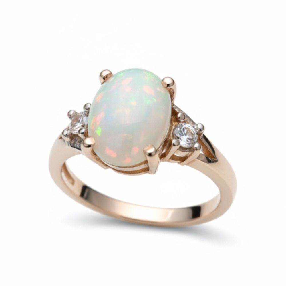 ✨ Vintage Opalescent Cabochon Ring Silver Tone Size 10 ✨ - Picture 2 of 7